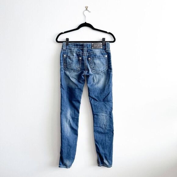 Miss Me Womens Mid-Rise Straight-Leg Skinny Fit Denim Jeans Blue Medium-Wash 27 - Picture 1 of 9